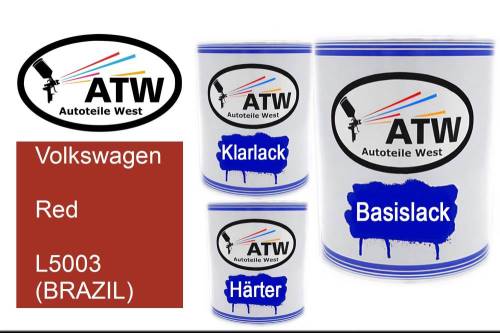 Volkswagen, Red, L5003 (BRAZIL): 1L Lackdose + 1L Klarlack + 500ml Härter - Set, von ATW Autoteile West.